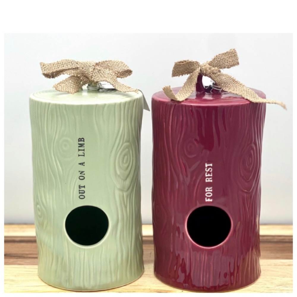 Rae Dunn Out On A Limb Sage + Rae Dunn For Rest Wine Woodgrain Birdhouse Set
